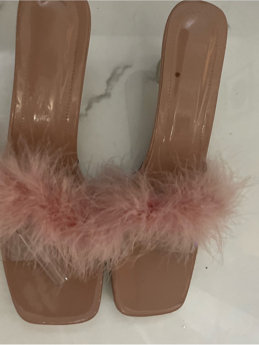 Women's Pink Feather Slide Sandals/ White Feather Sandals